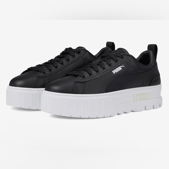 PUMA 👟 Mayze Black Leather Platform US Women’s Size 10 - Picture 1 of 14